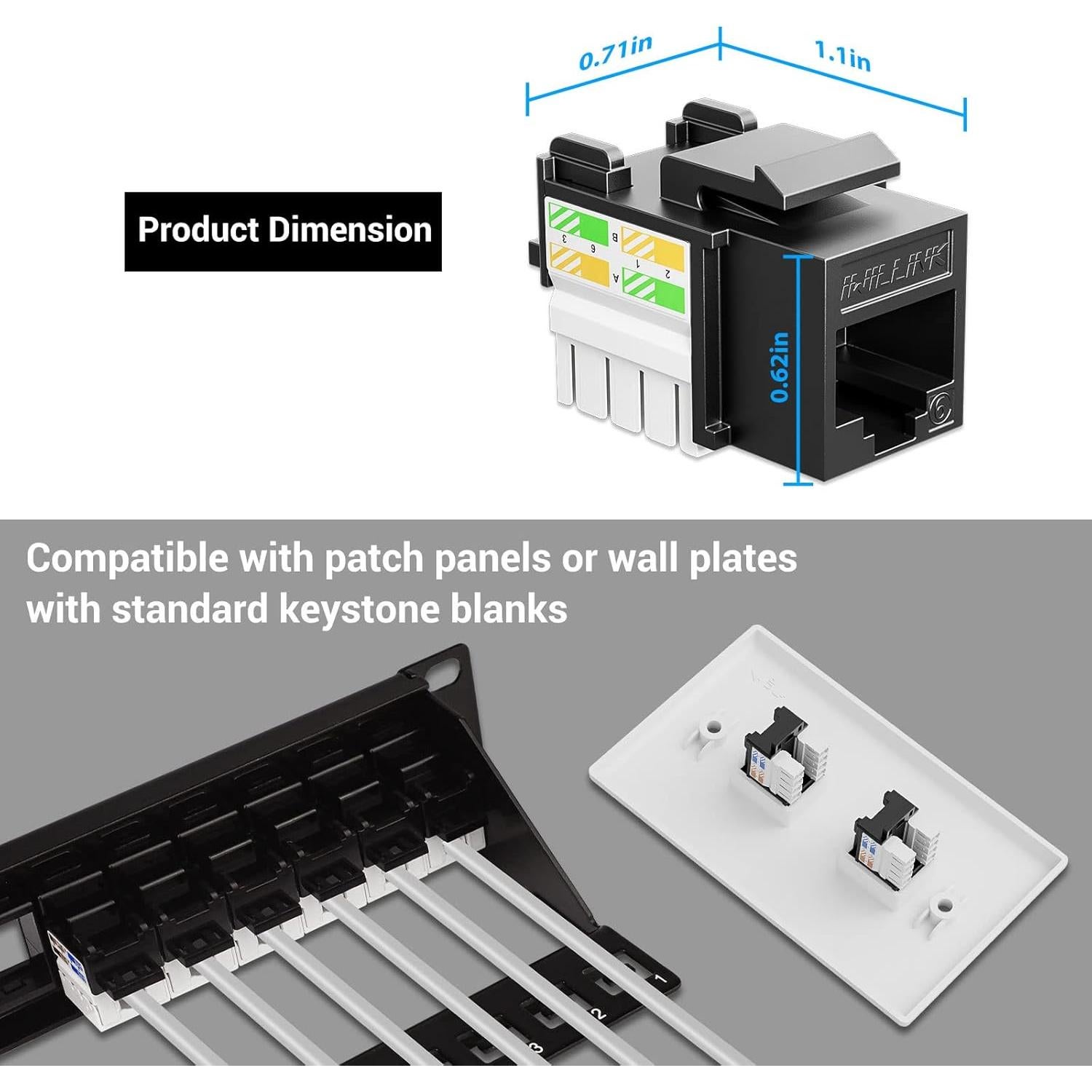 Acoplador Ethernet Cat6 Iwillink 10Gbps 90 Grados Negro - Paquete de 10