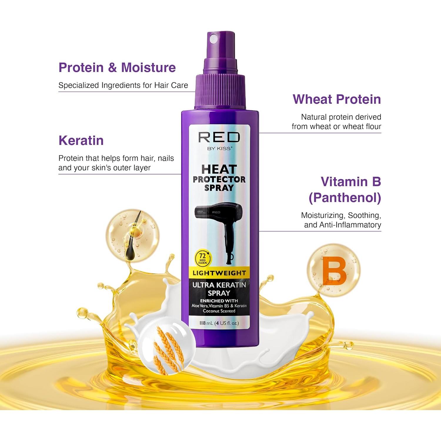 Spray Protector Térmico Red by Kiss 118 ml Queratina y B5