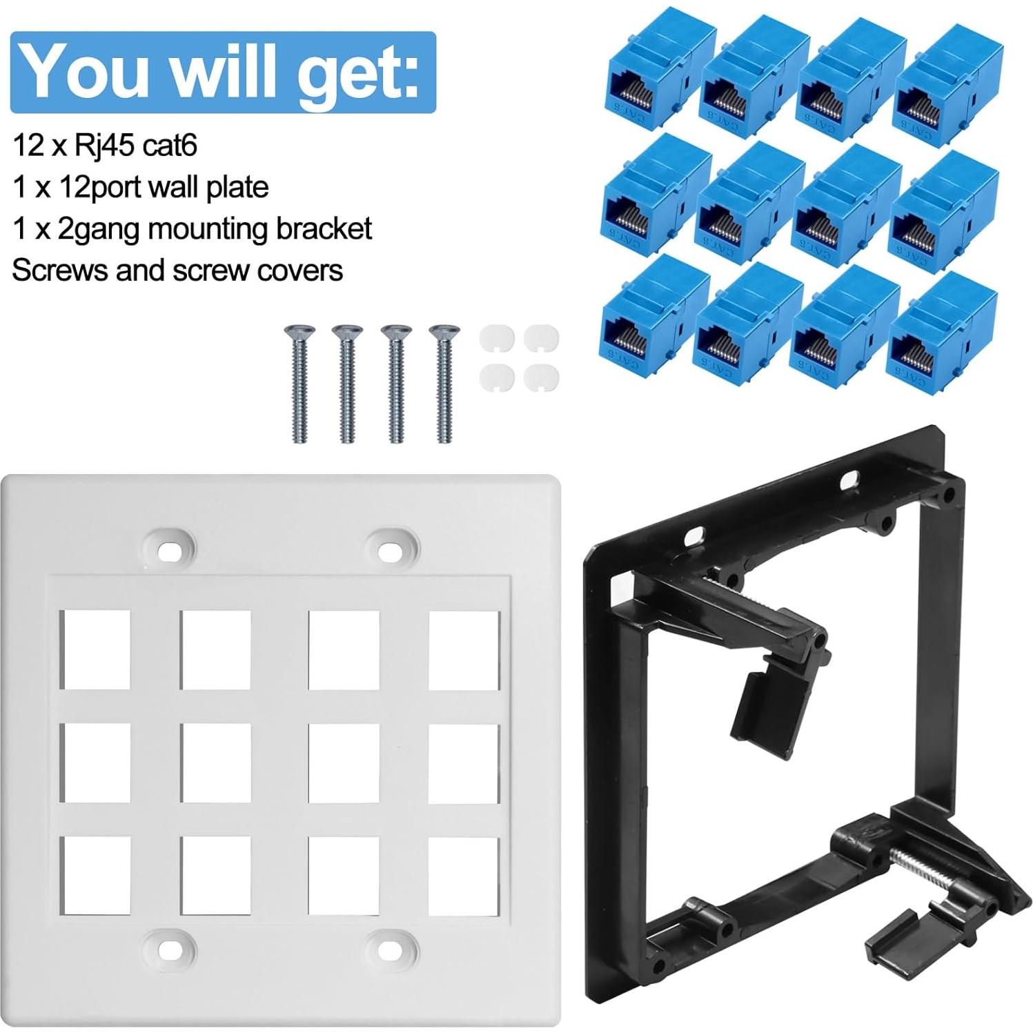 Placa de Pared Ethernet 12 Puertos Cat6 TOMODER con Soporte