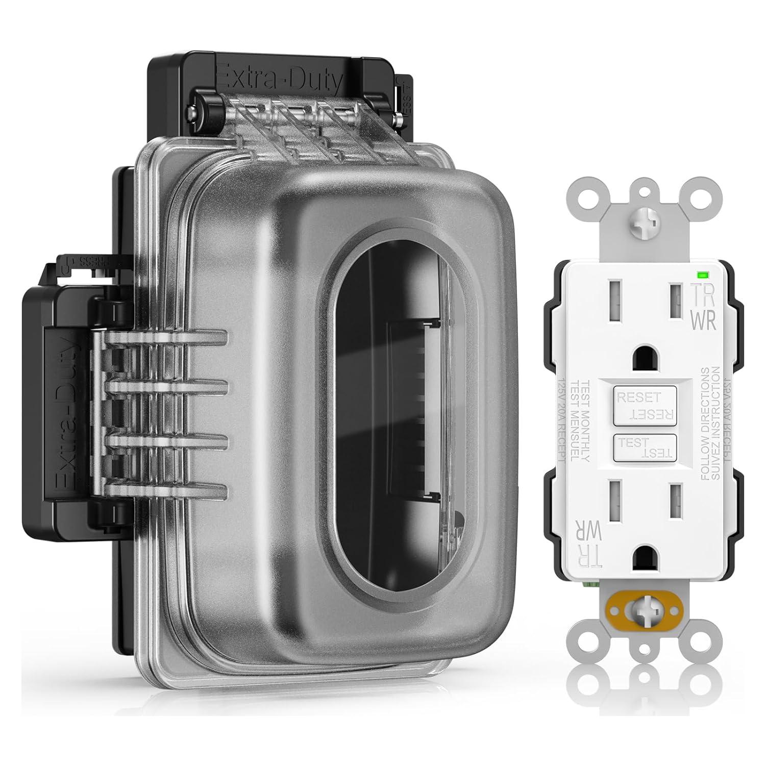 Toma de Corriente GFCI Exterior ELEGRP 15A con Cubierta Blanca