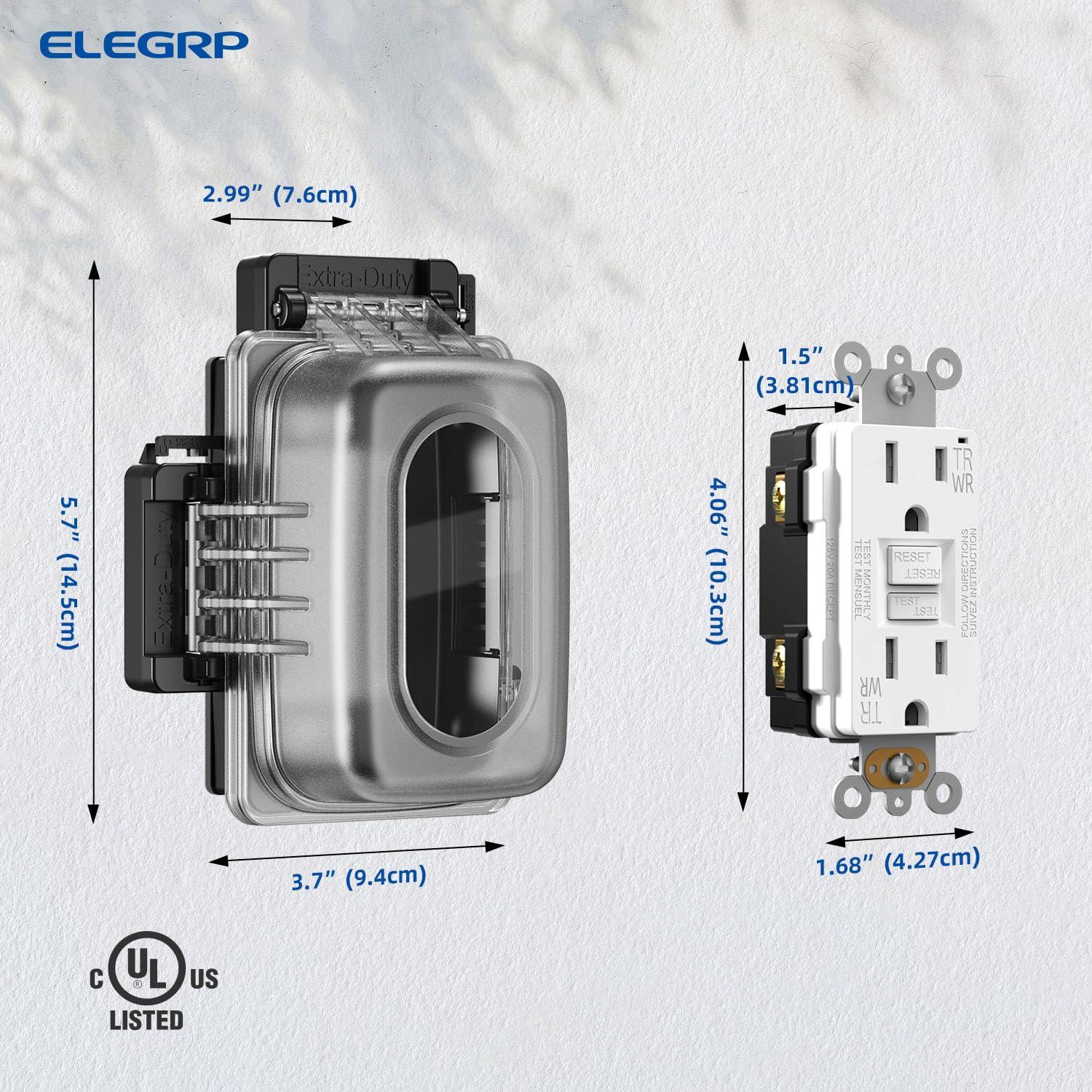 Toma de Corriente GFCI Exterior ELEGRP 15A con Cubierta Blanca