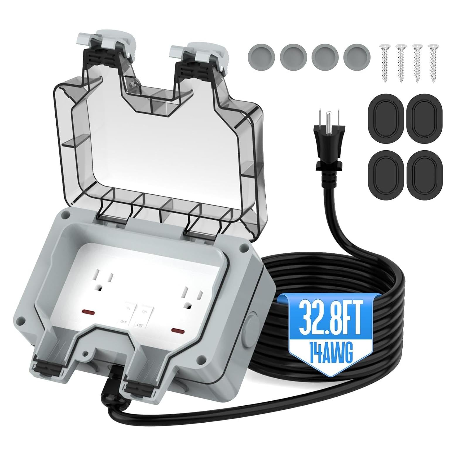 Caja de Salida Exterior Impermeable IP66 Hilictokt 10m Doble Enchufe