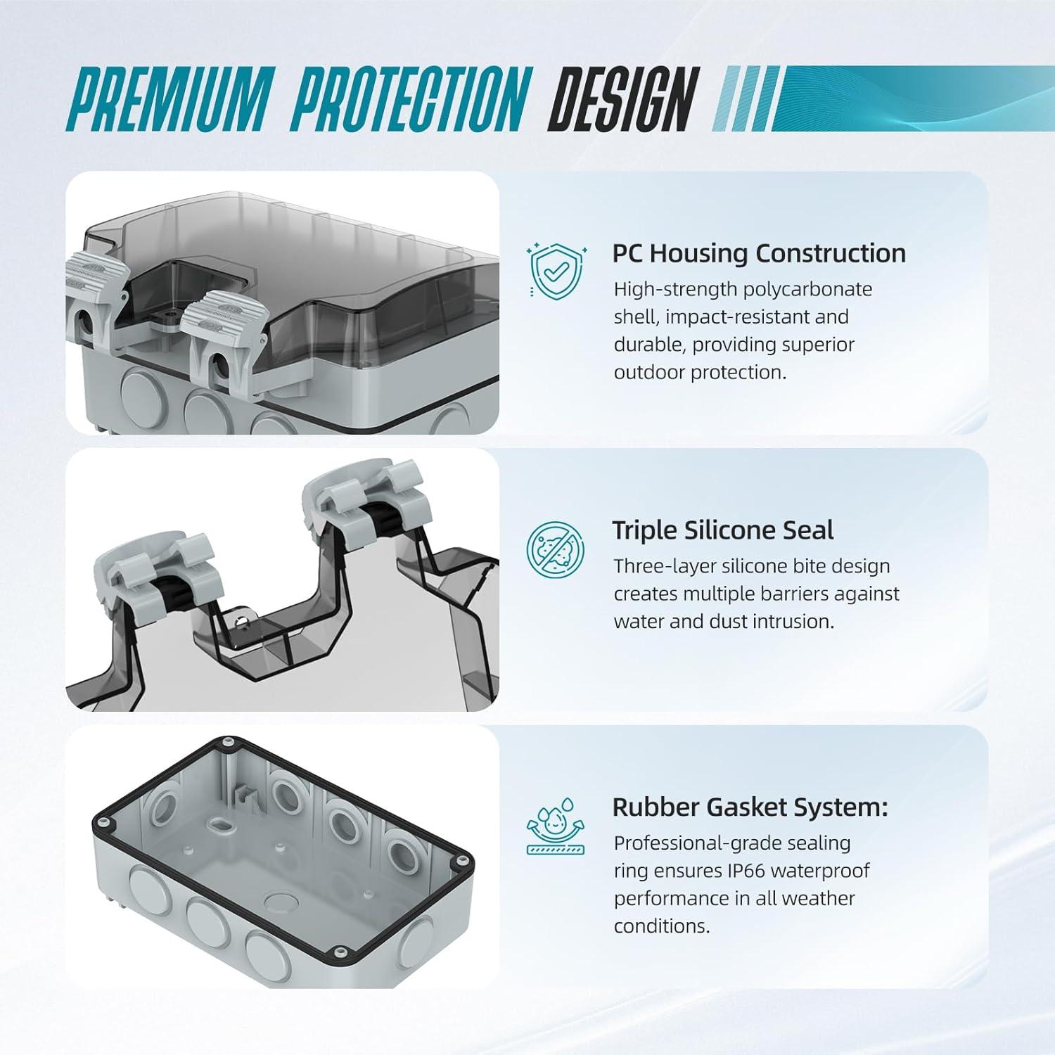 Caja de Salida Exterior Impermeable IP66 Hilictokt 10m Doble Enchufe