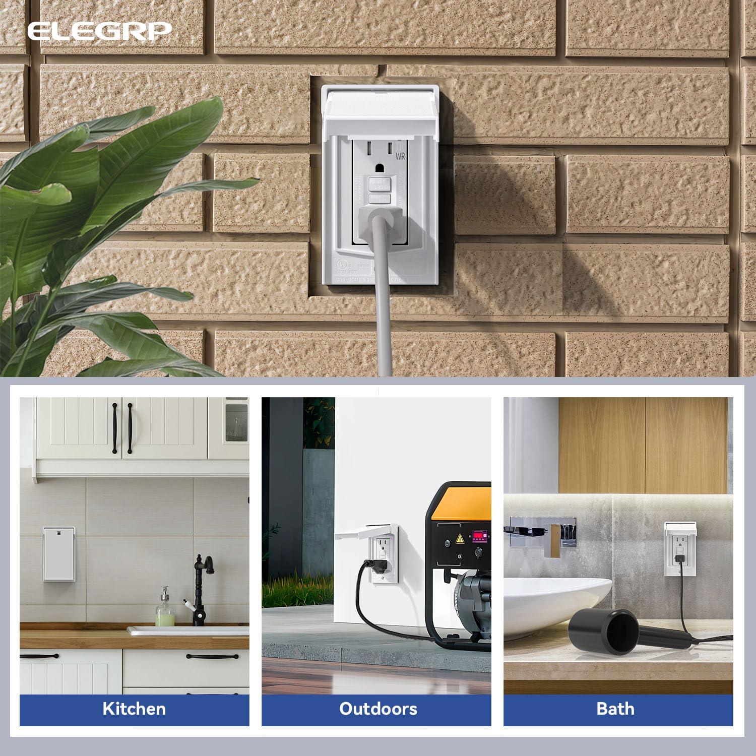 Toma de Corriente GFCI Exterior ELEGRP 15A con Cubierta