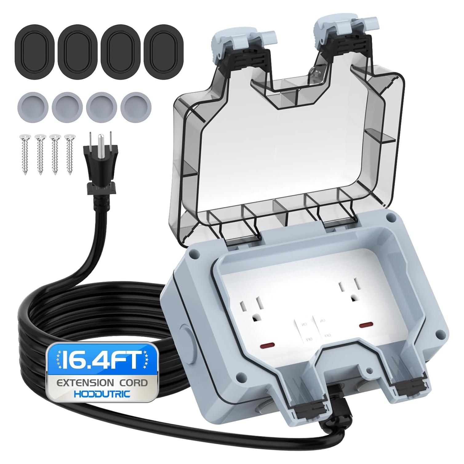 Caja de Salida de Energía Exterior Hoodutric 5m IP66 Doble Enchufe
