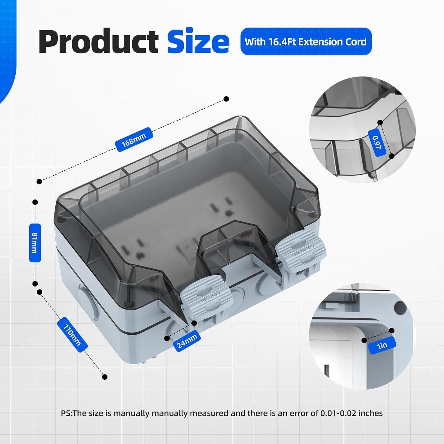 Caja de Salida de Energía Exterior Hoodutric 5m IP66 Doble Enchufe