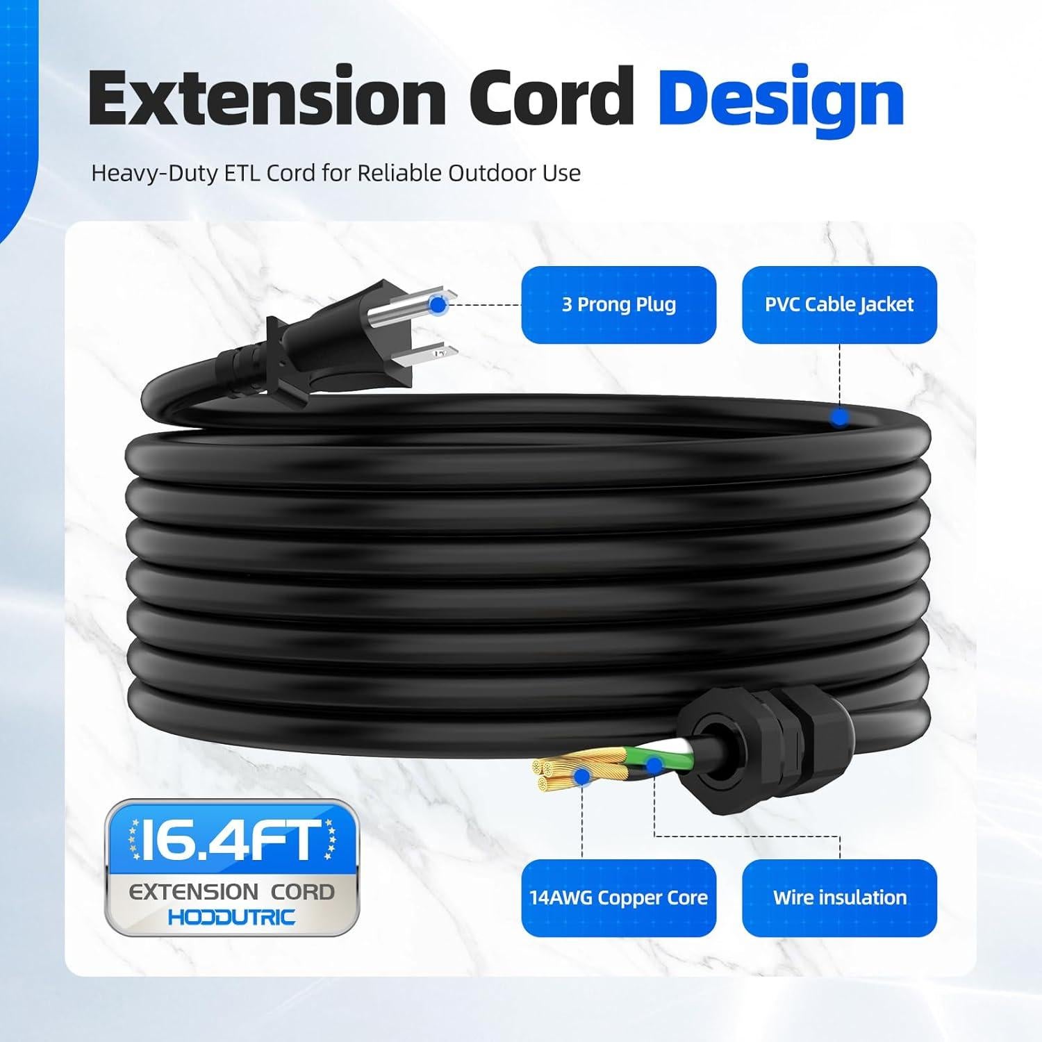 Caja de Salida de Energía Exterior Hoodutric 5m IP66 Doble Enchufe