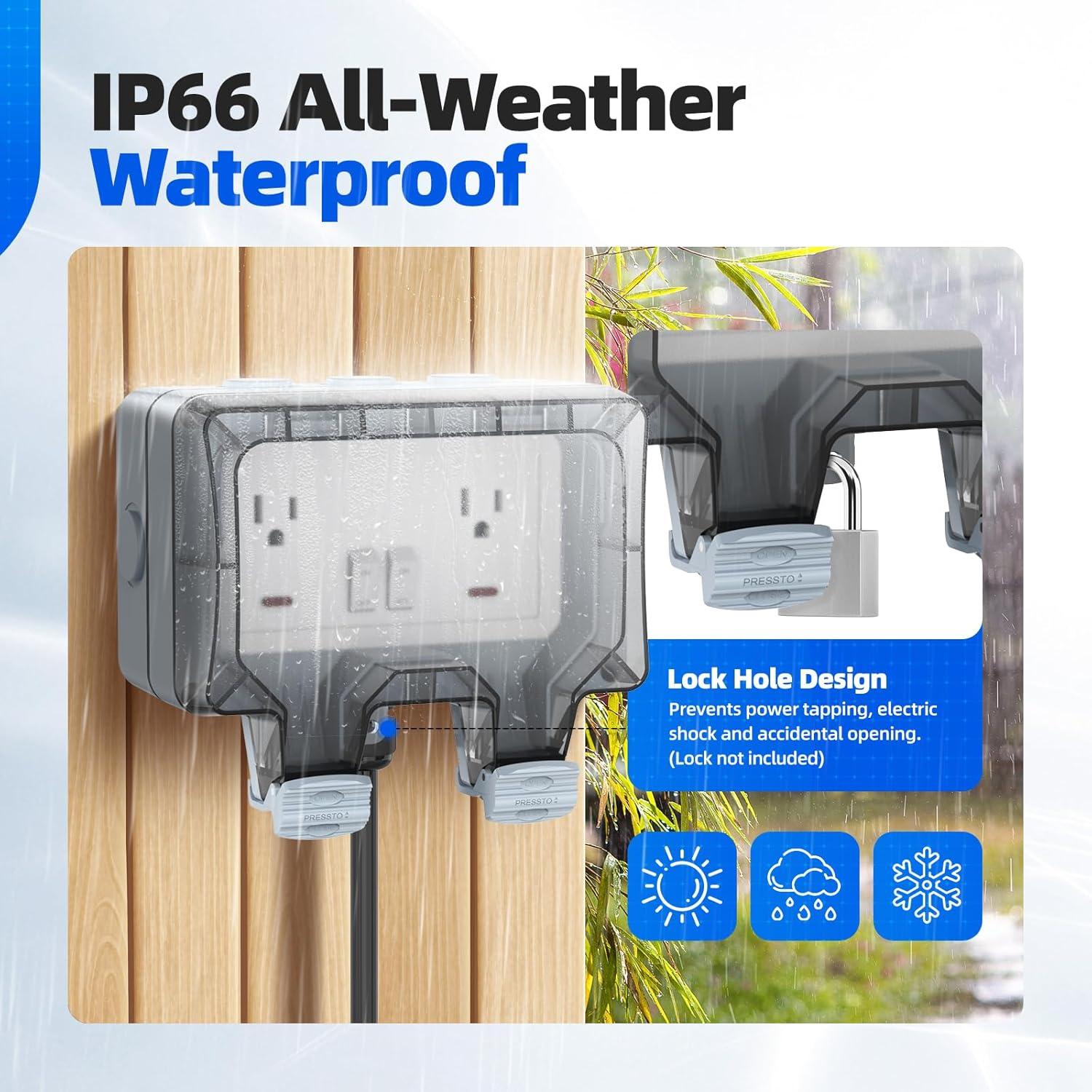 Caja de Salida de Energía Exterior Hoodutric 5m IP66 Doble Enchufe