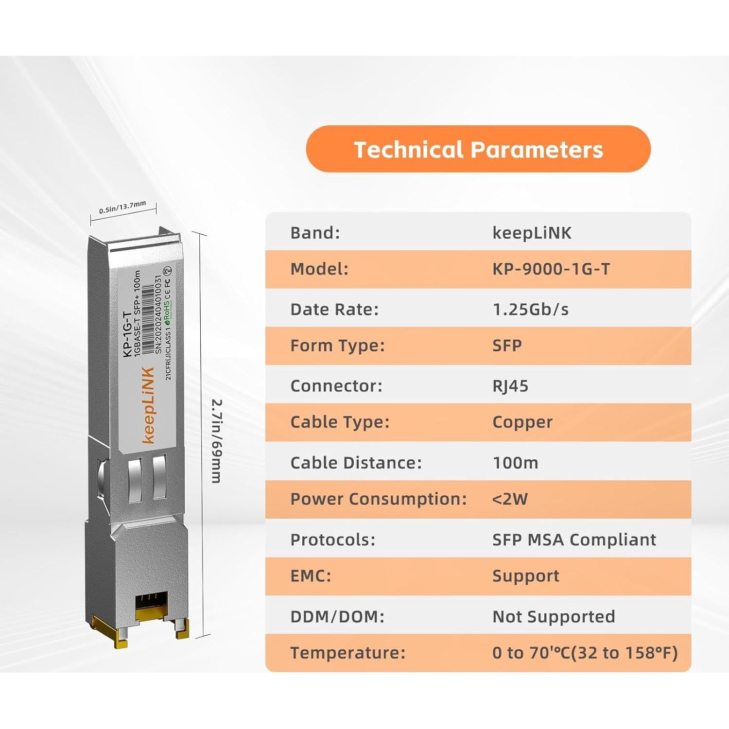 Transceptor SFP 1000BASE-T keepLiNK RJ45 1.25G Plug and Play