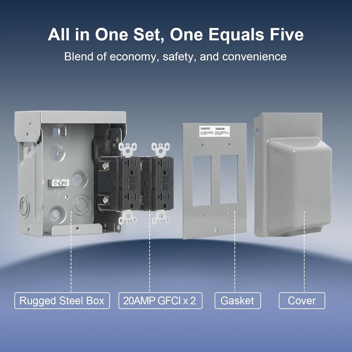 Caja de Salida Eléctrica Exterior Doble GFCI 20 AMP treewell