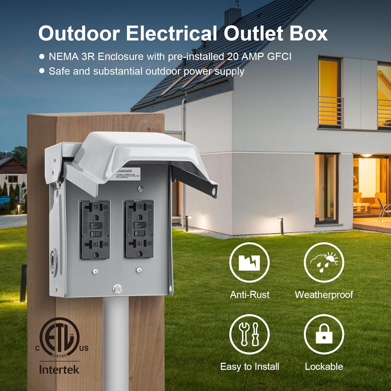 Caja de Salida Eléctrica Exterior Doble GFCI 20 AMP treewell