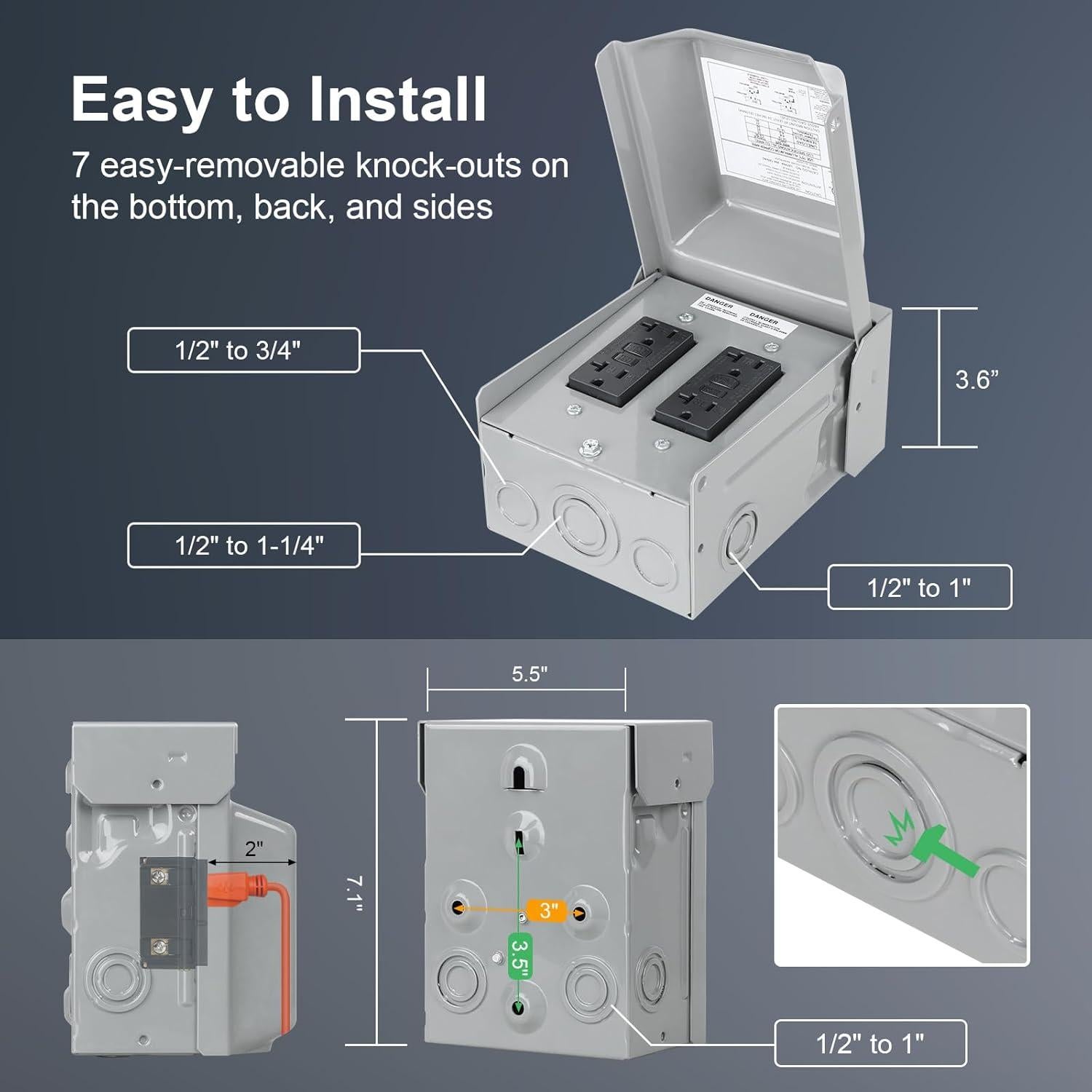 Caja de Salida Eléctrica Exterior Doble GFCI 20 AMP treewell