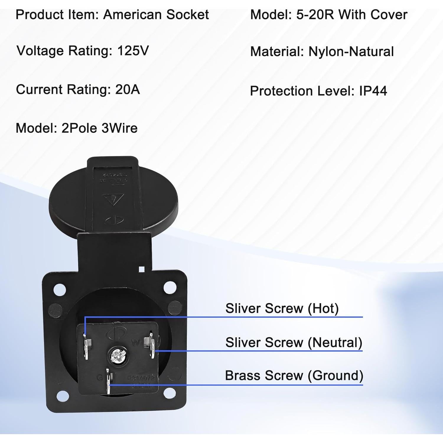 Salida AC Flangeada MEIRIYFA NEMA 5-20R 20A 125V Impermeable