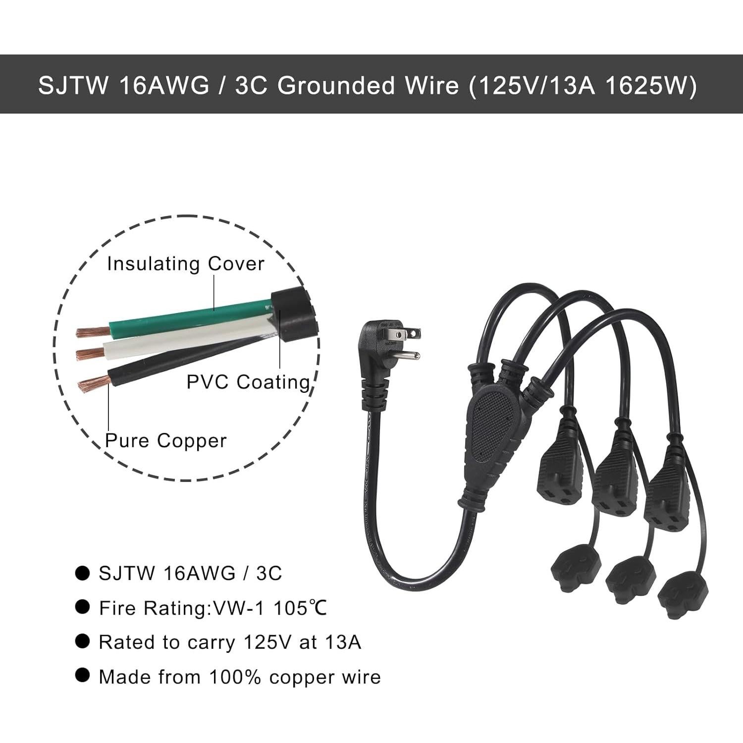 Divisor de Energía KUNCAN 3 Salidas 1.5FT para Exterior