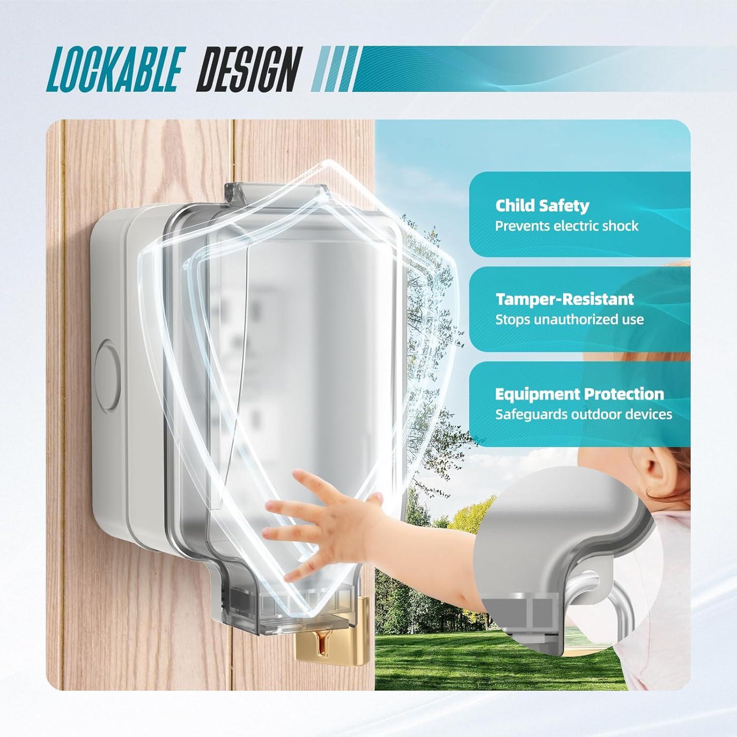 Caja de Salida Eléctrica GFCI 20A Hilictokt IP66 Doble Toma
