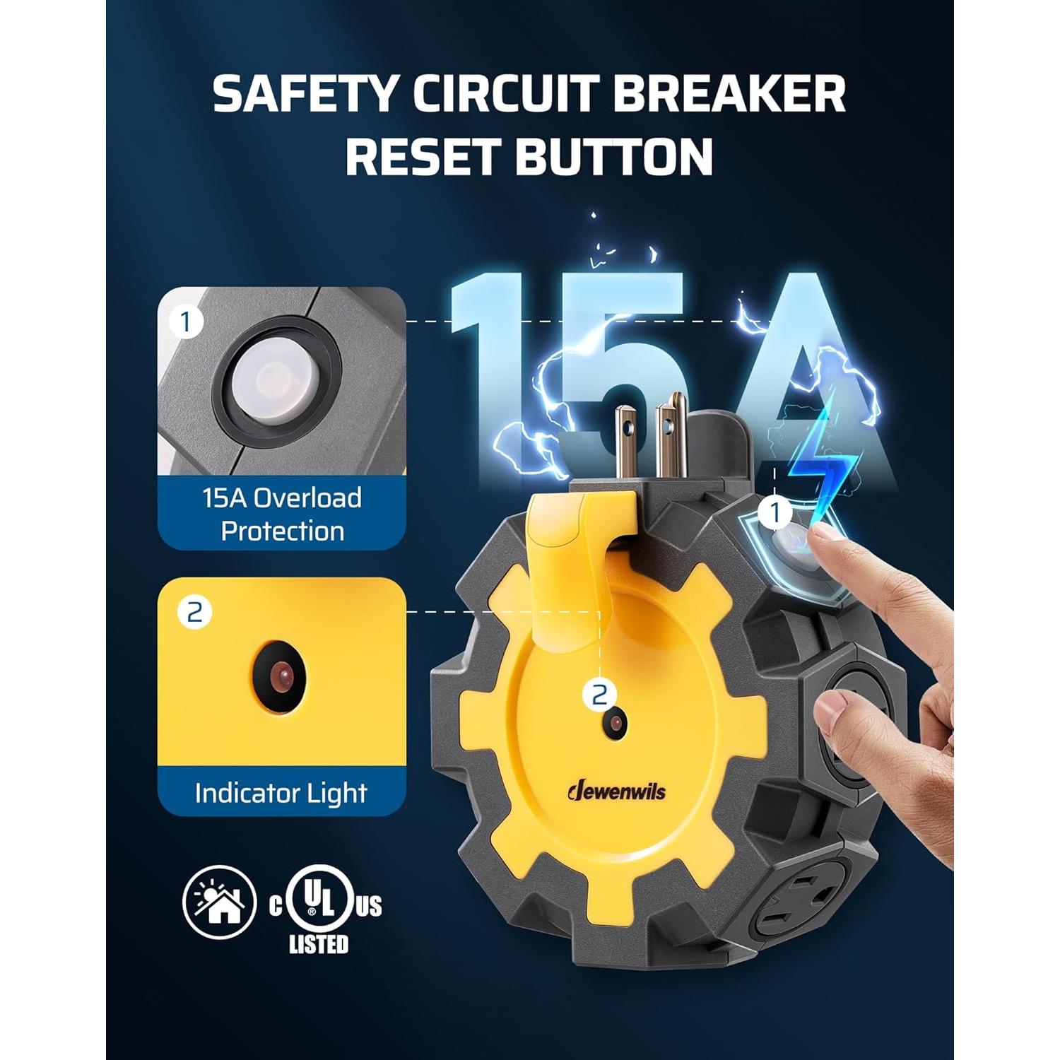 Hub de Energía DEWENWILS 6 Salidas 15A para Exteriores