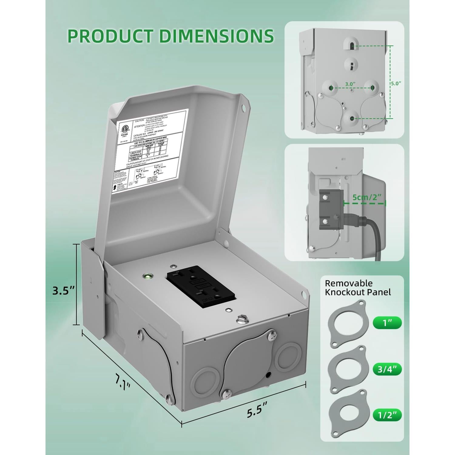 Caja de Salida Exterior GFCI ISLEWIRE 20A a Prueba de Climas