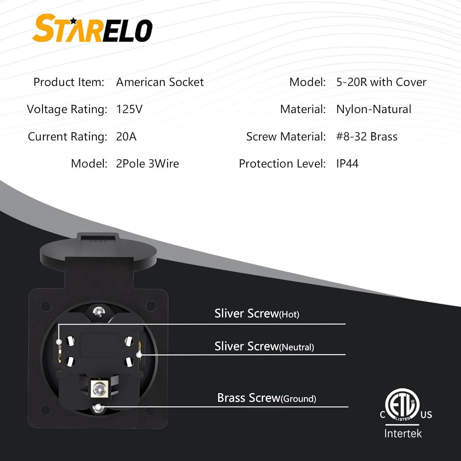 Enchufe NEMA 5-20 STARELO 20A 125V con Tapa Protectora