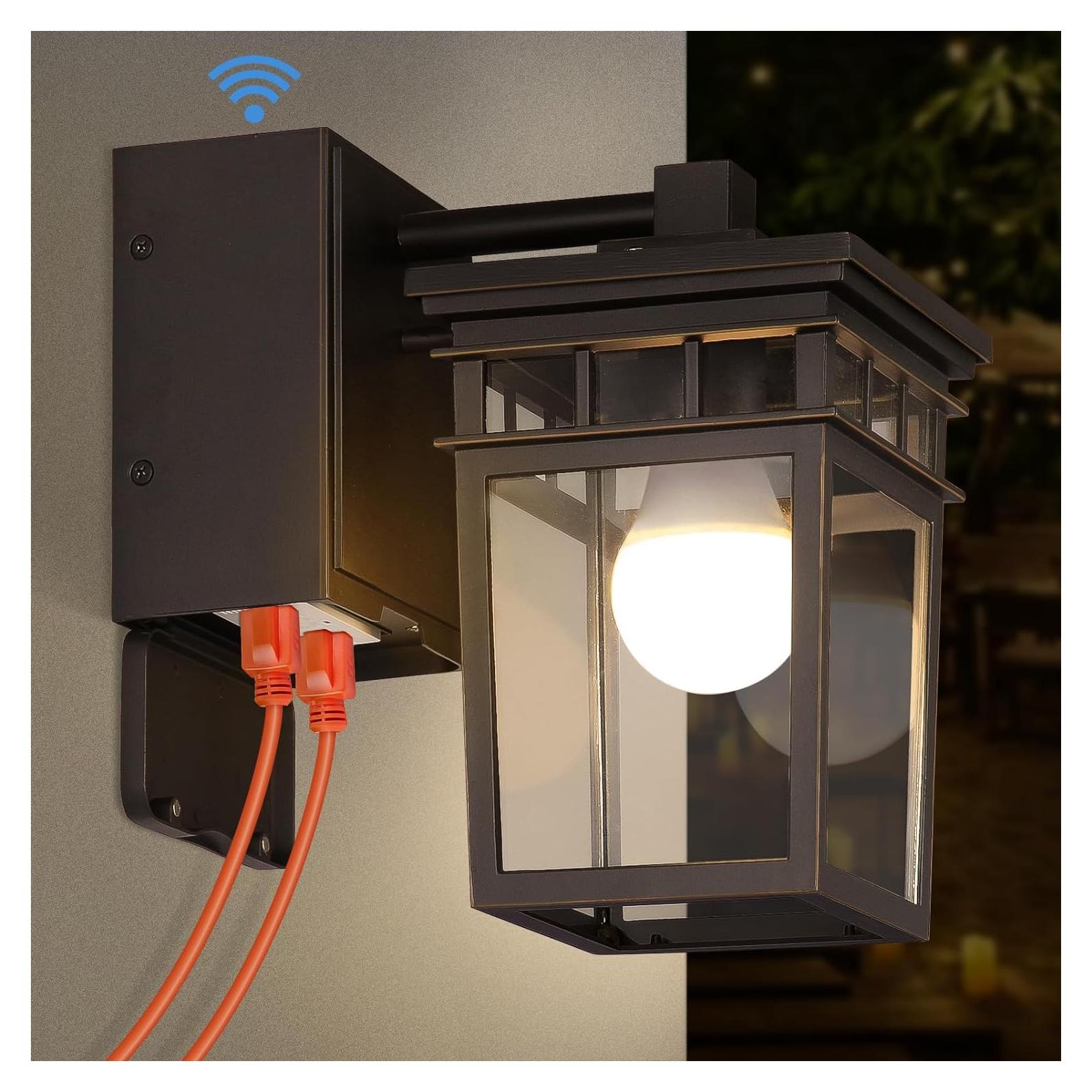 Luz de Porche FANDBO con Salida GFCI y Sensor Crepúsculo