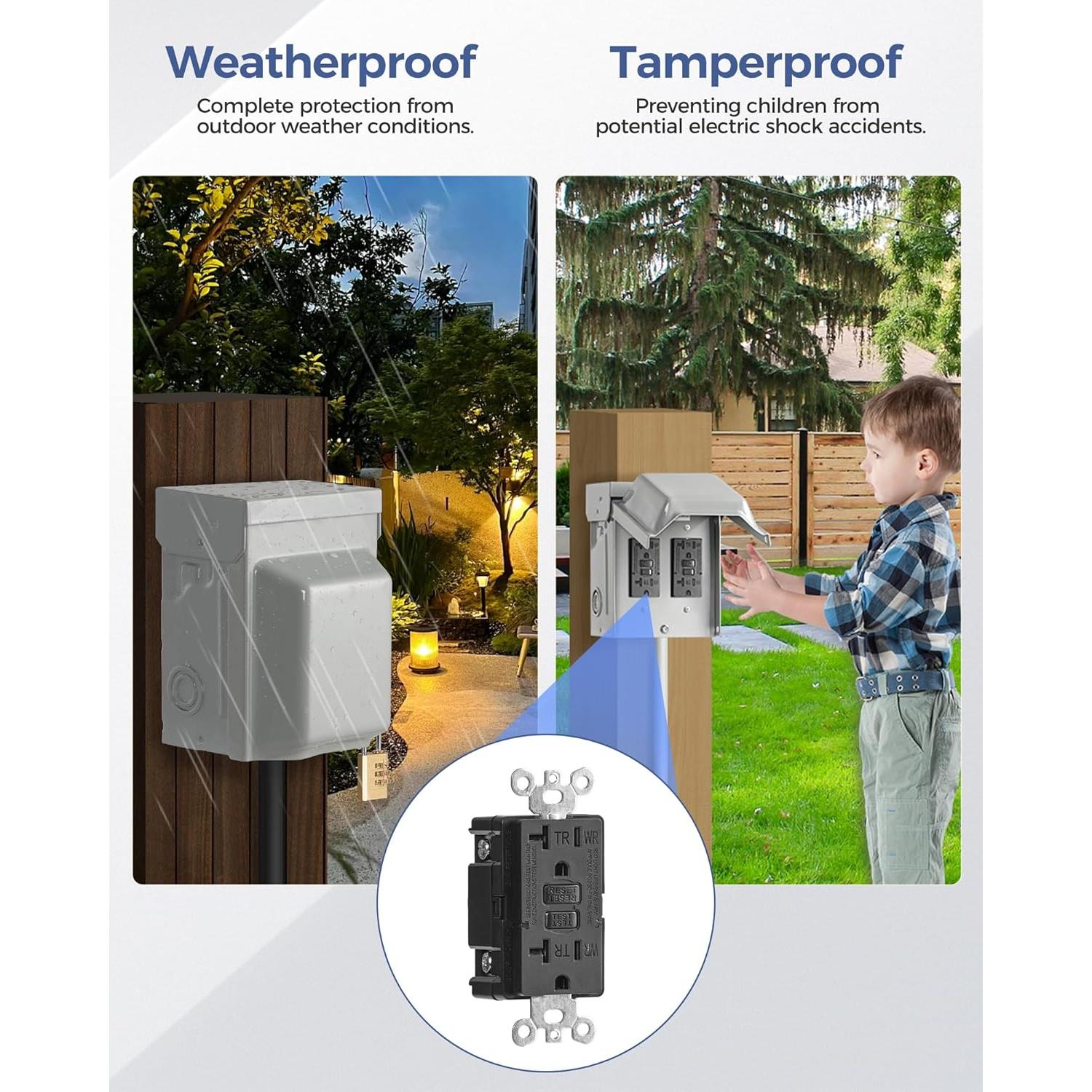 Caja de Enchufe Eléctrico Exterior WILAWELS GFCI 20A Impermeable