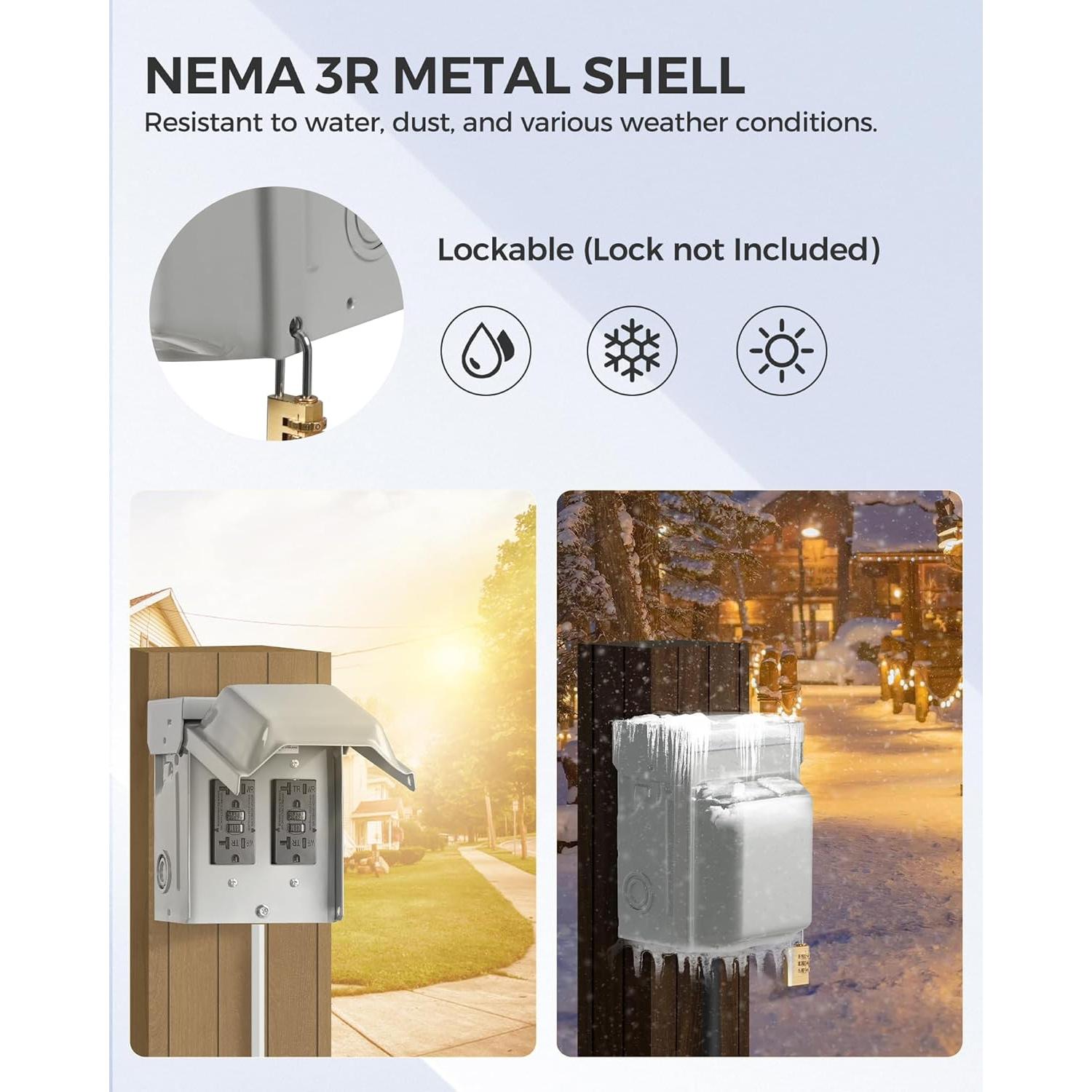 Caja de Enchufe Eléctrico Exterior WILAWELS GFCI 20A Impermeable