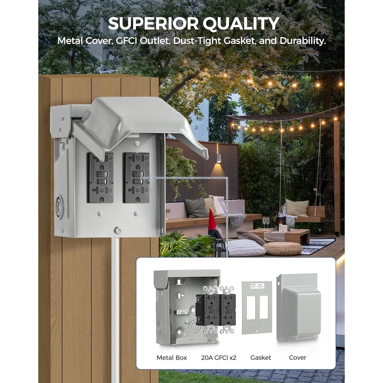 Caja de Enchufe Eléctrico Exterior WILAWELS GFCI 20A Impermeable