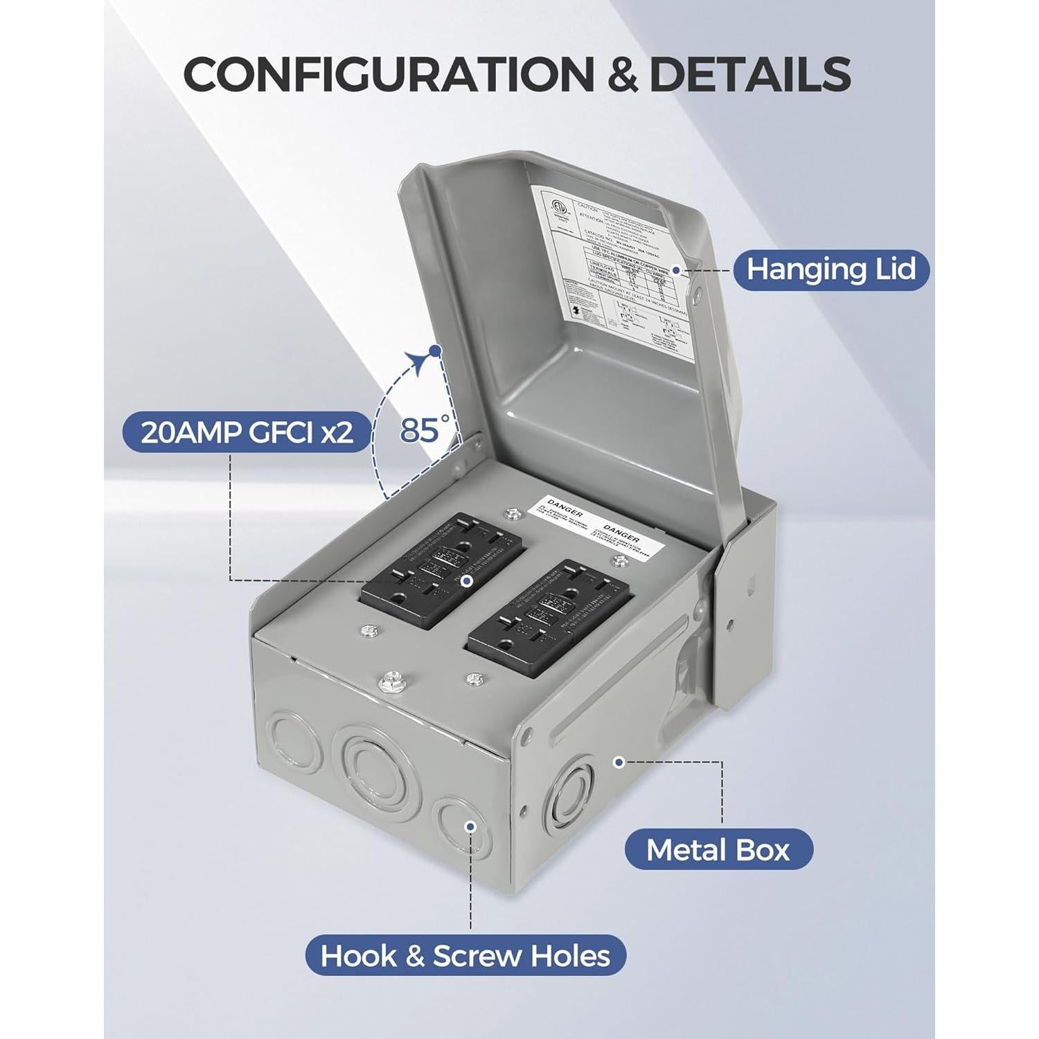 Caja de Enchufe Eléctrico Exterior WILAWELS GFCI 20A Impermeable