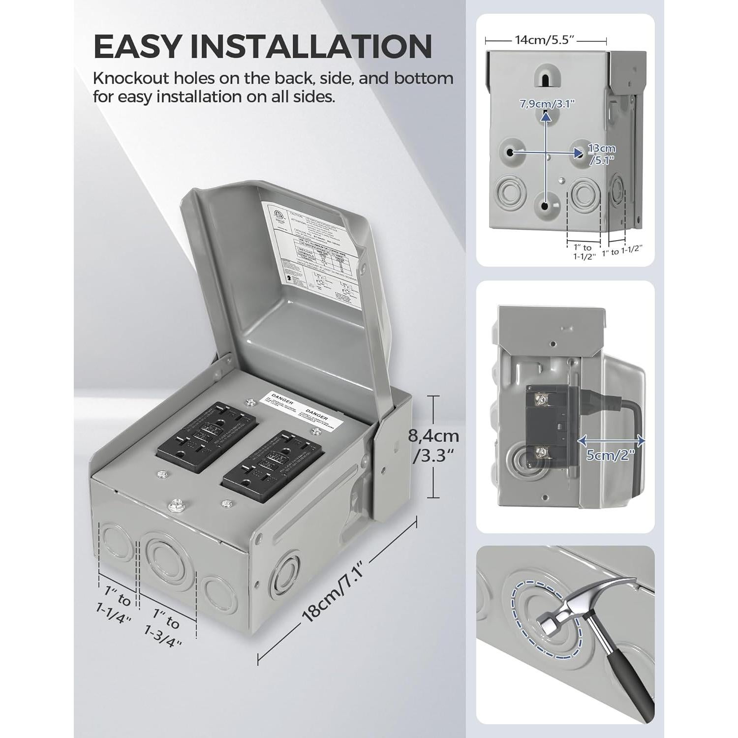 Caja de Enchufe Eléctrico Exterior WILAWELS GFCI 20A Impermeable
