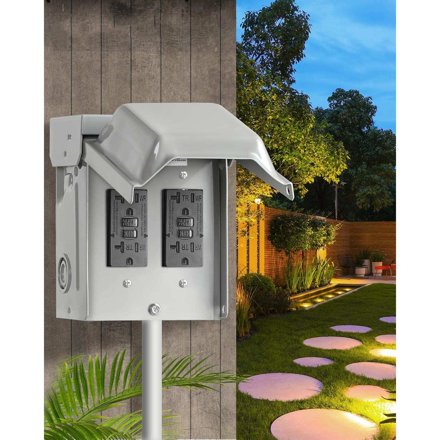 Caja de Enchufe Eléctrico Exterior WILAWELS GFCI 20A Impermeable