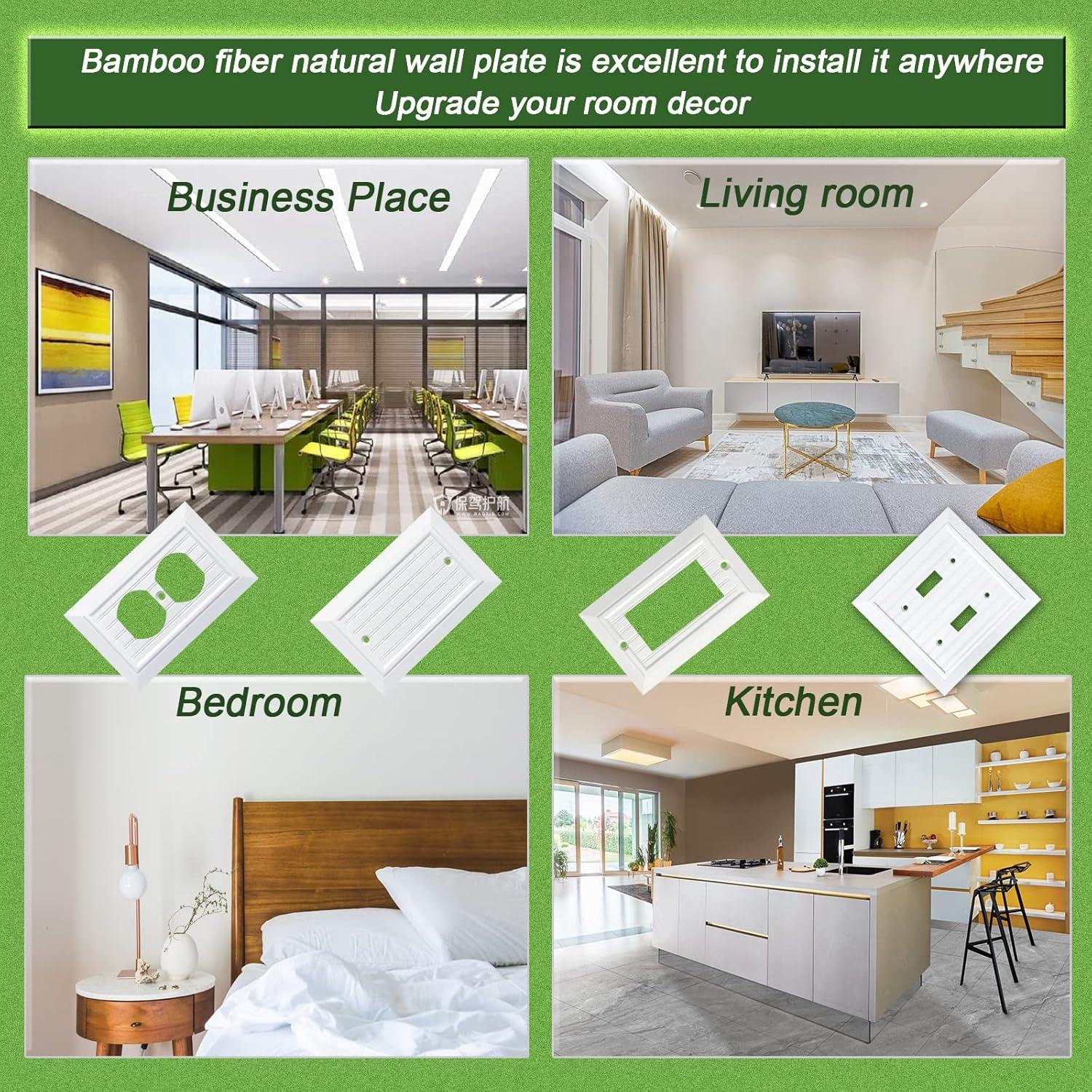 Placas de Pared de Bambú Funkiim Blancas - Paquete de 4 Decorador 1 Gang