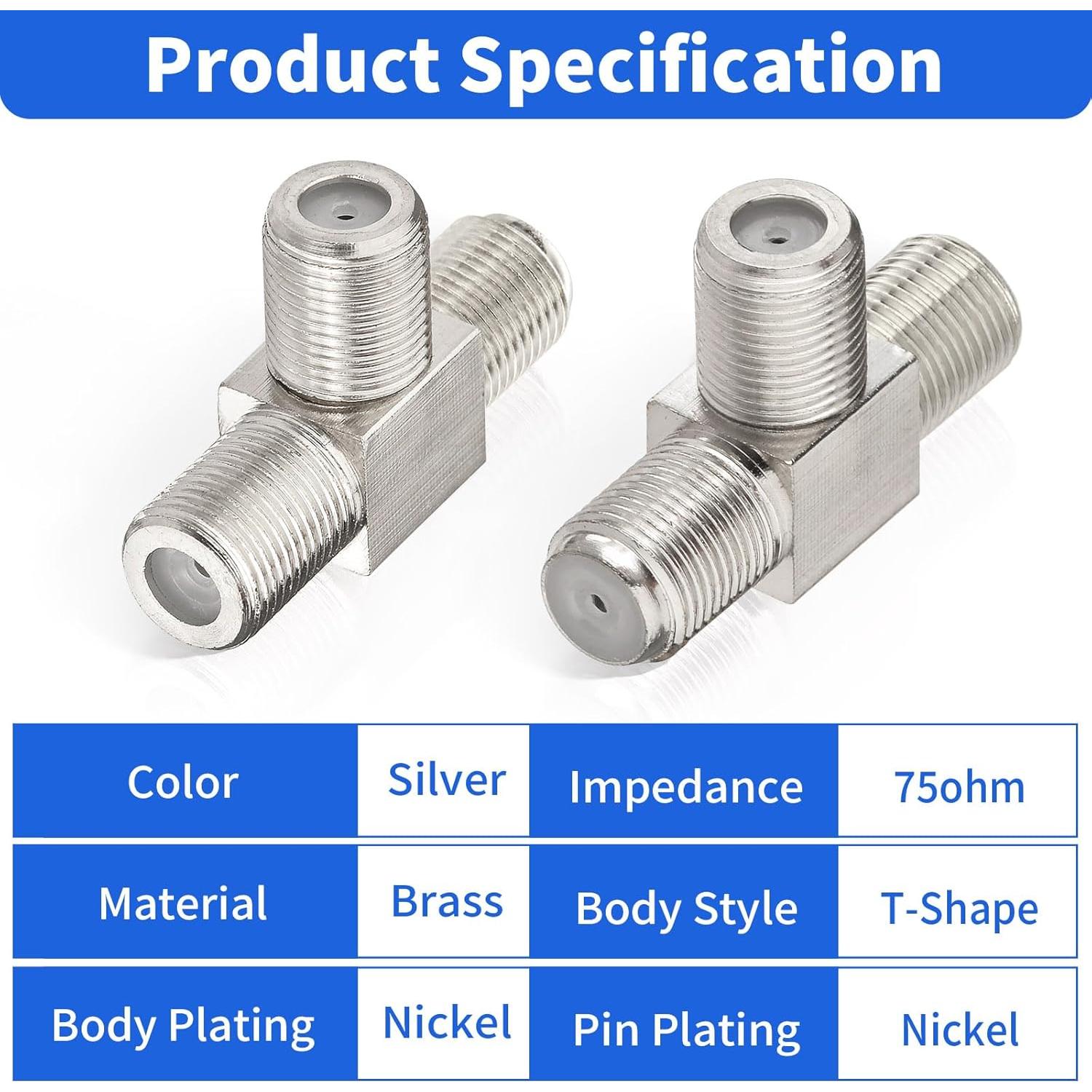 Divisor Coaxial 3 Vías Hembra F Wlaniot 75 Ohm 2pcs