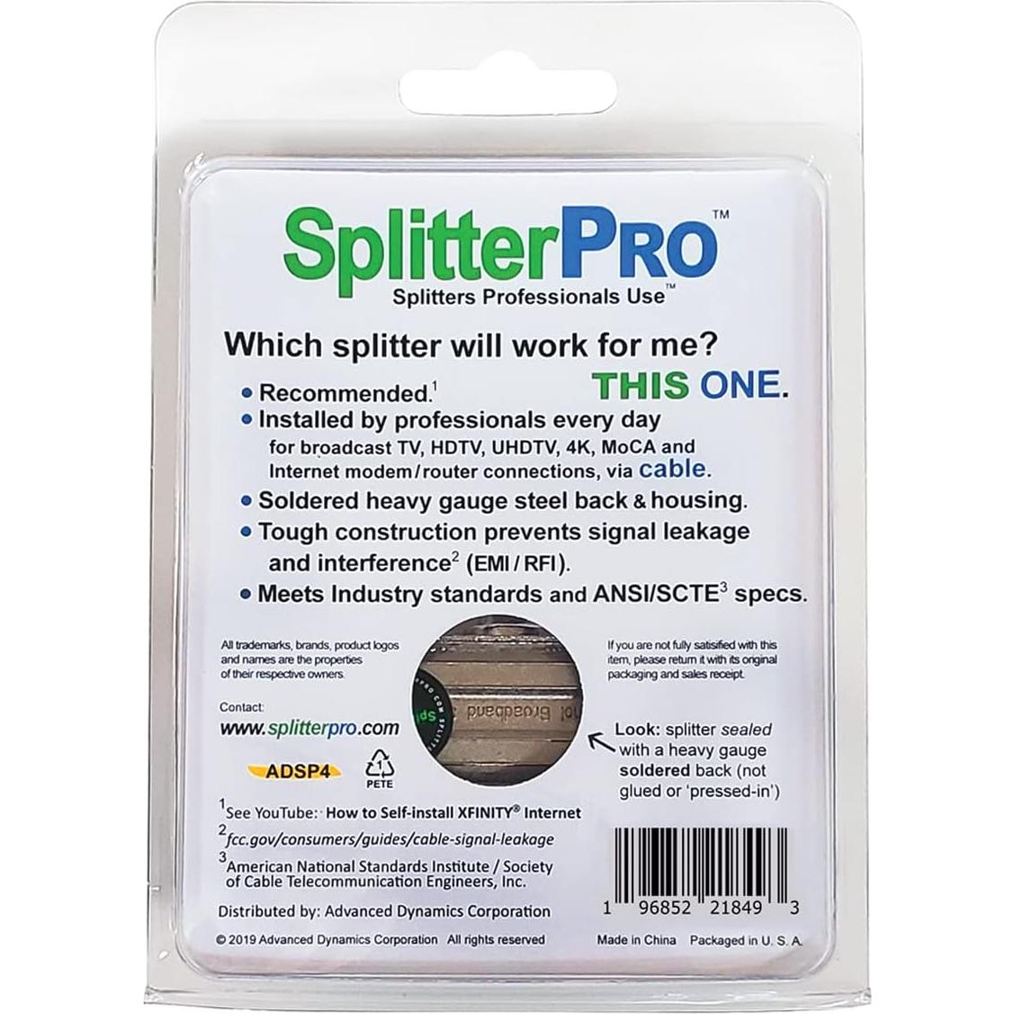 Divisor de Cable Coaxial 4 Vías SplitterPRO 1 GHz HDTV