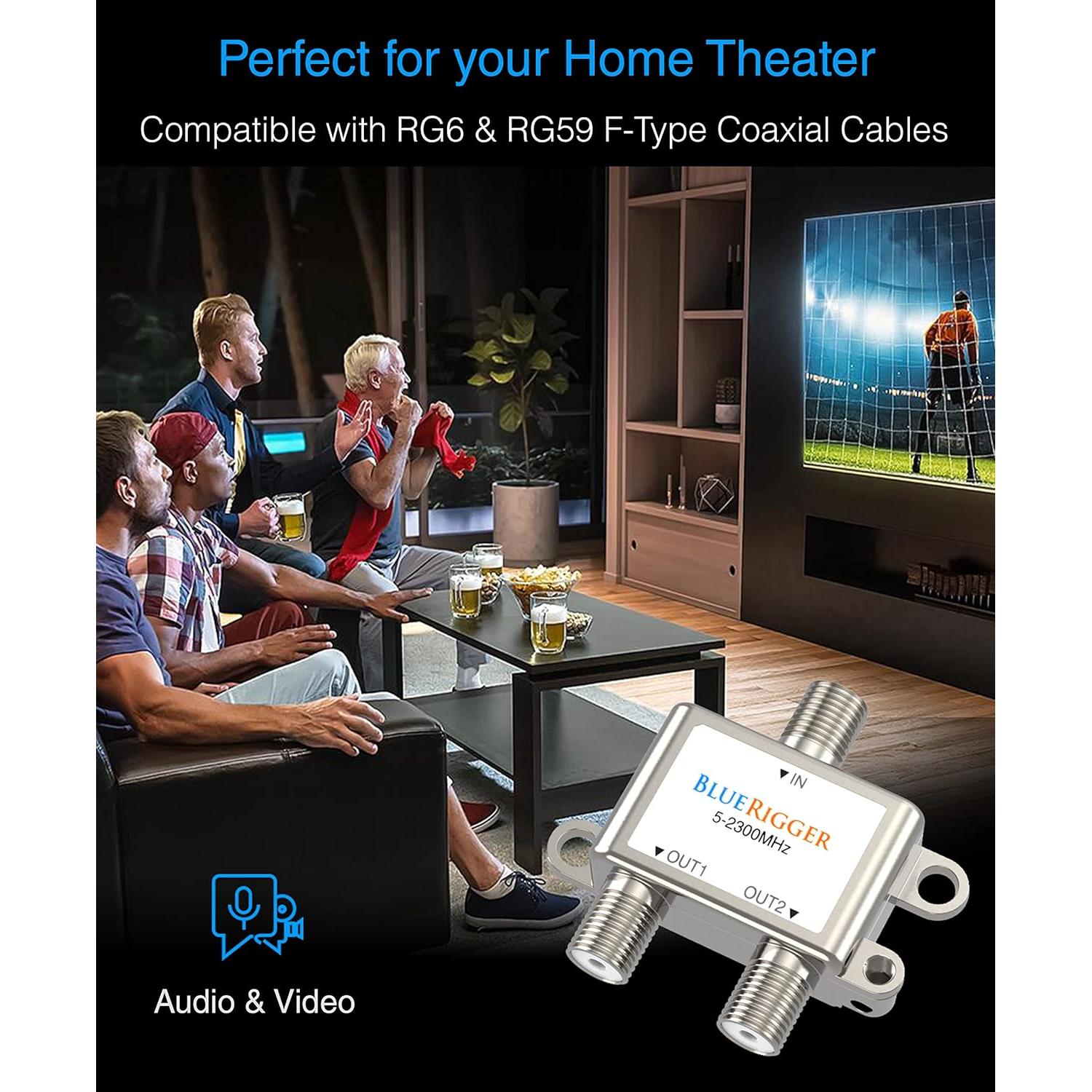 Divisor Coaxial BlueRigger 2 Vías F-type 2300 MHz RG6