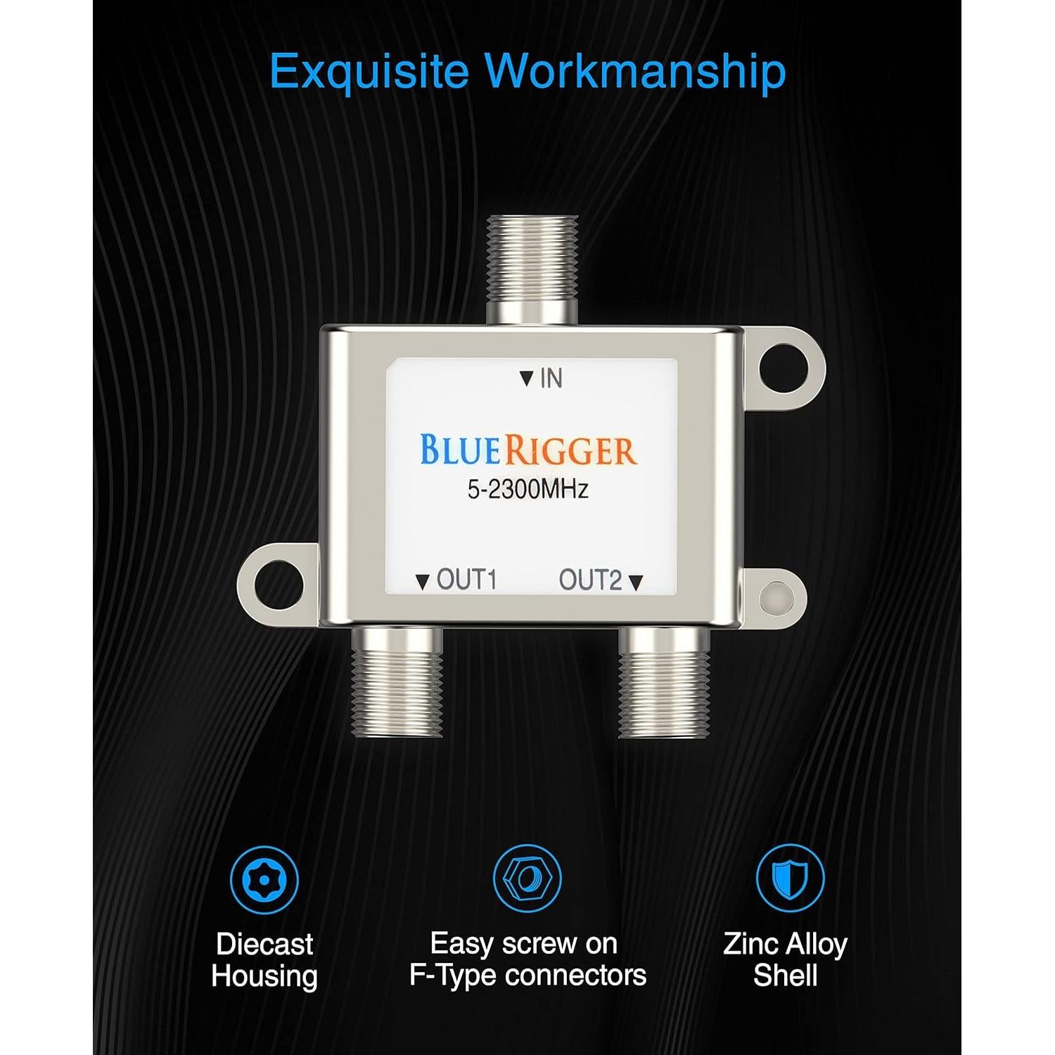 Divisor Coaxial BlueRigger 2 Vías F-type 2300 MHz RG6