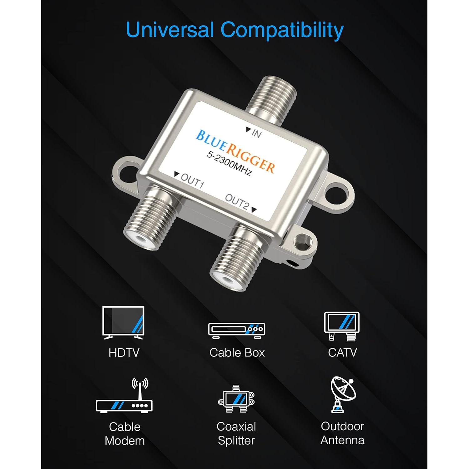 Divisor Coaxial BlueRigger 2 Vías F-type 2300 MHz RG6