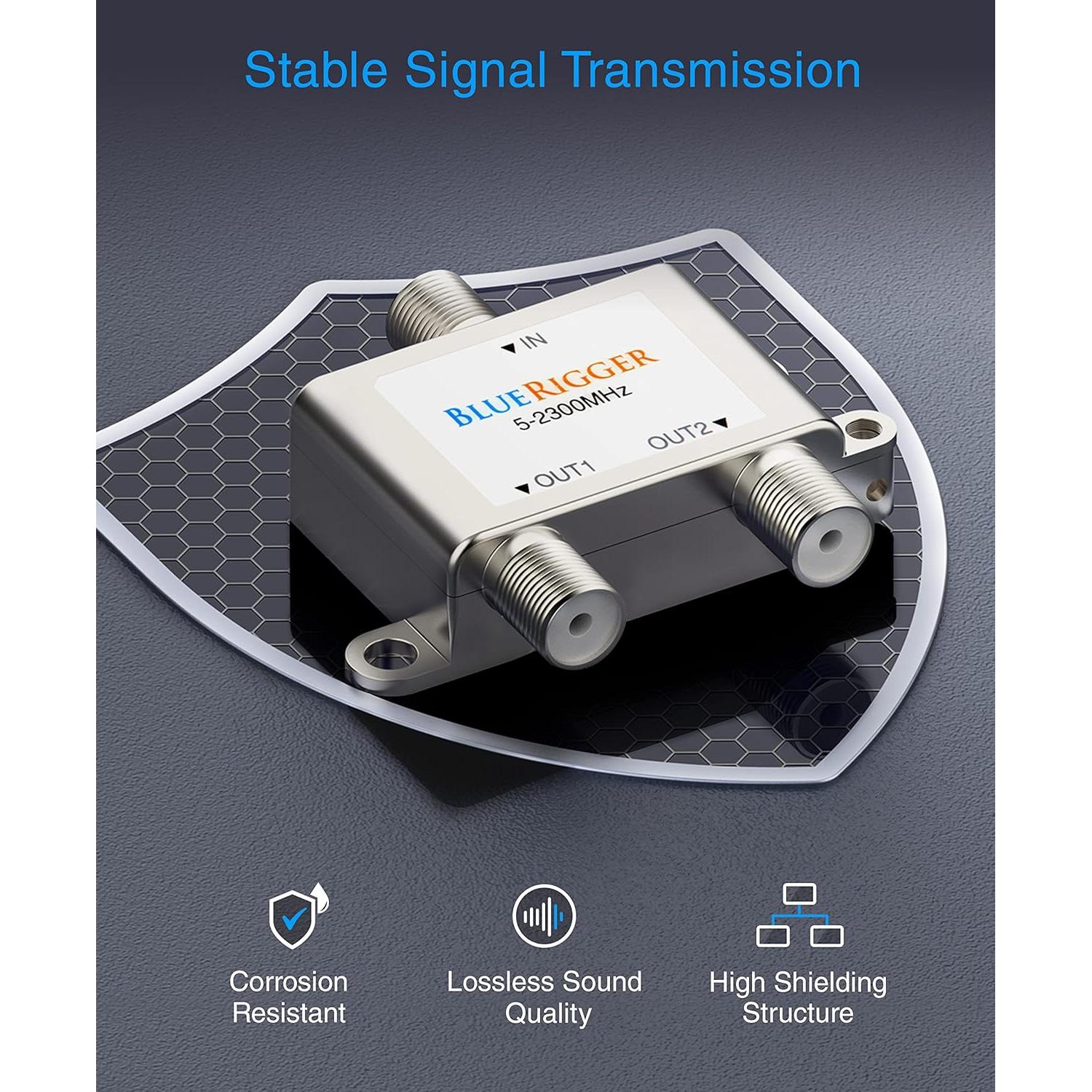 Divisor Coaxial BlueRigger 2 Vías F-type 2300 MHz RG6