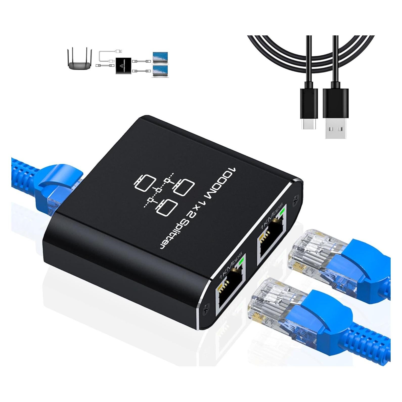 Divisor Ethernet Gigabit LIEZHUA 1 a 2 RJ45 1000Mbps