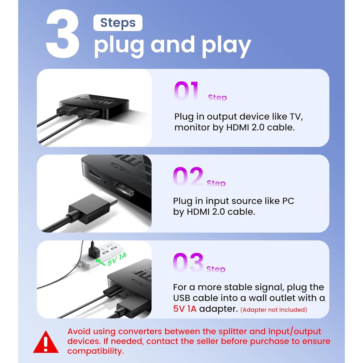 Splitter HDMI 1x2 Avedio Links 4K@30Hz con Cable 1.2m