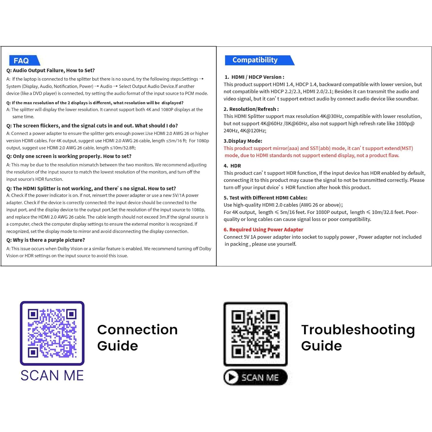 Splitter HDMI 1x2 Avedio Links 4K@30Hz con Cable 1.2m