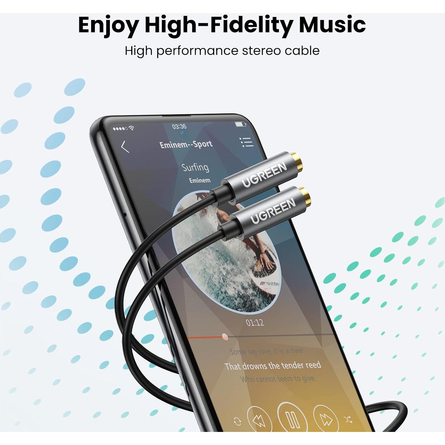 Divisor de Auriculares UGREEN 3.5mm Estéreo 20cm