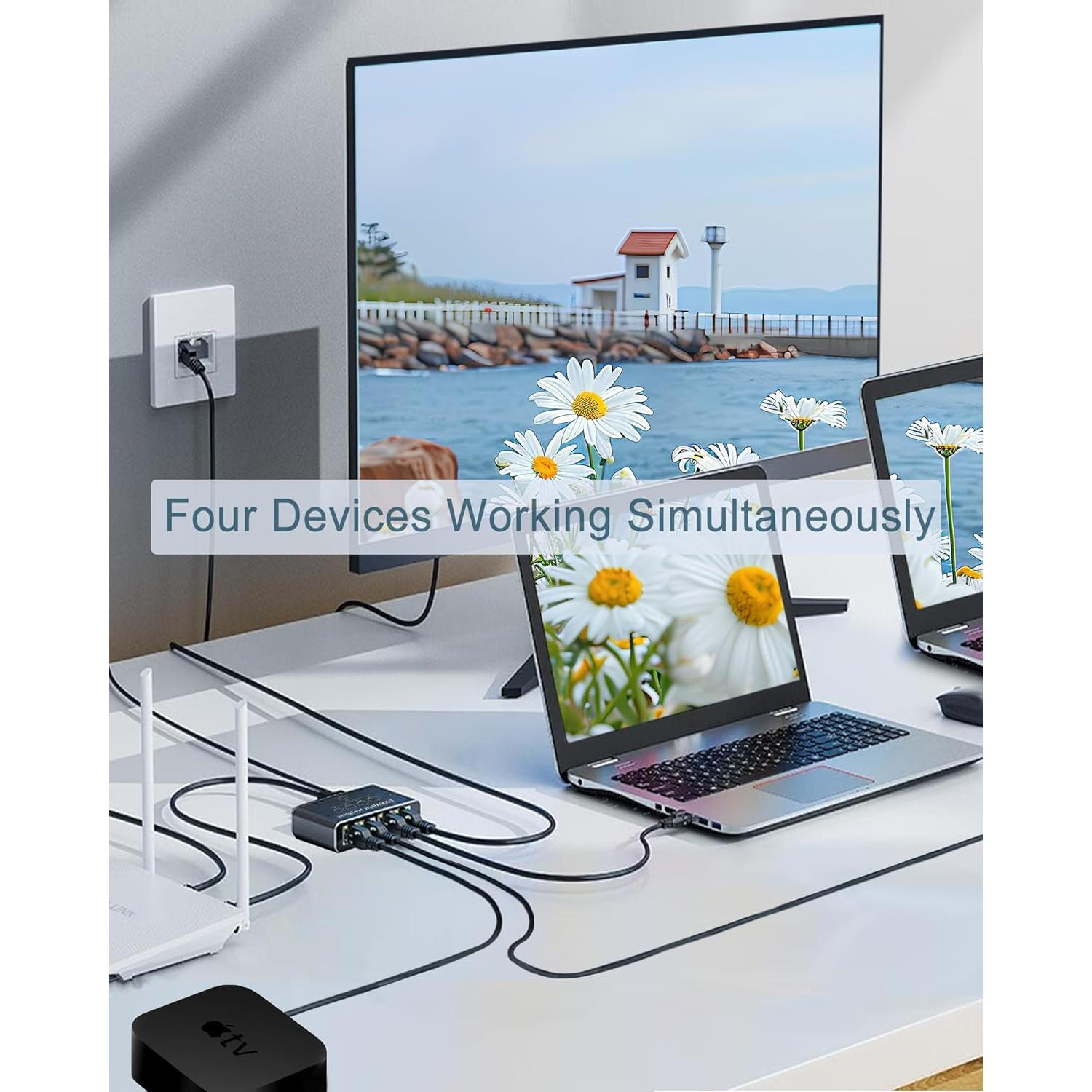 Divisor Ethernet 1 a 4 LIEZHUA con Cable LAN Cat 6 1000Mbps