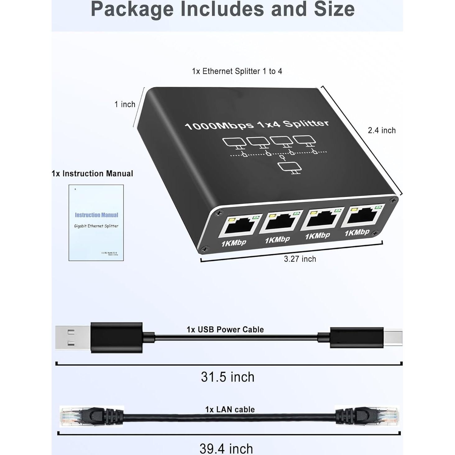 Divisor Ethernet 1 a 4 LIEZHUA con Cable LAN Cat 6 1000Mbps