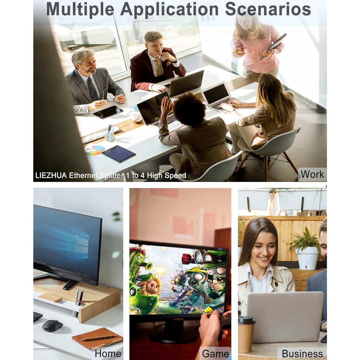 Divisor Ethernet 1 a 4 LIEZHUA con Cable LAN Cat 6 1000Mbps