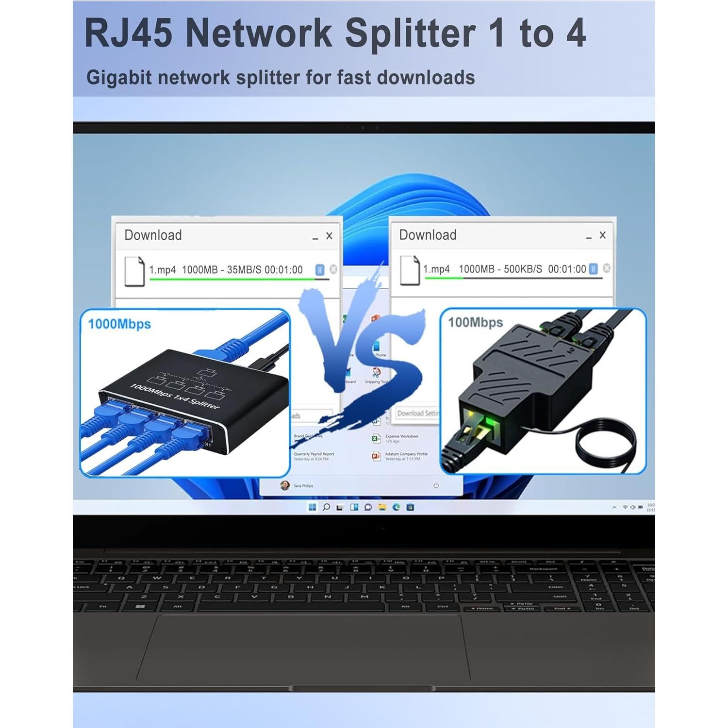Divisor Ethernet 1 a 4 LIEZHUA con Cable LAN Cat 6 1000Mbps