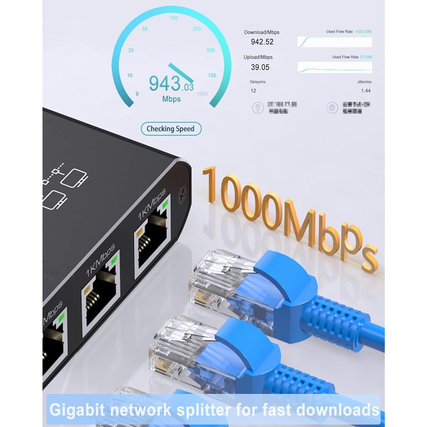 Divisor Ethernet 1 a 4 LIEZHUA con Cable LAN Cat 6 1000Mbps