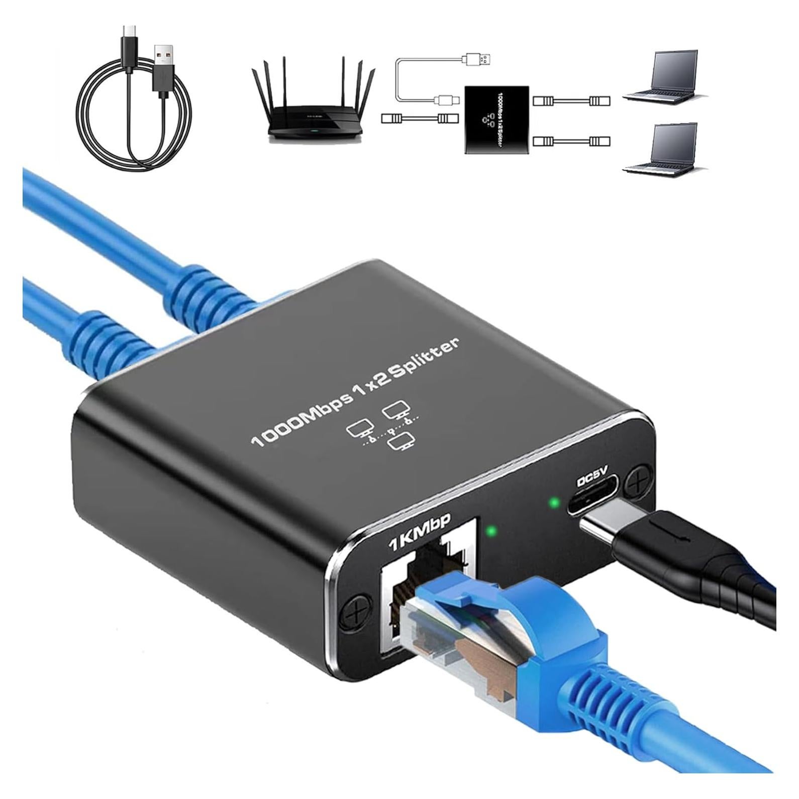 Divisor Ethernet Gigabit 1 a 2 Pushua 1000Mbps USB