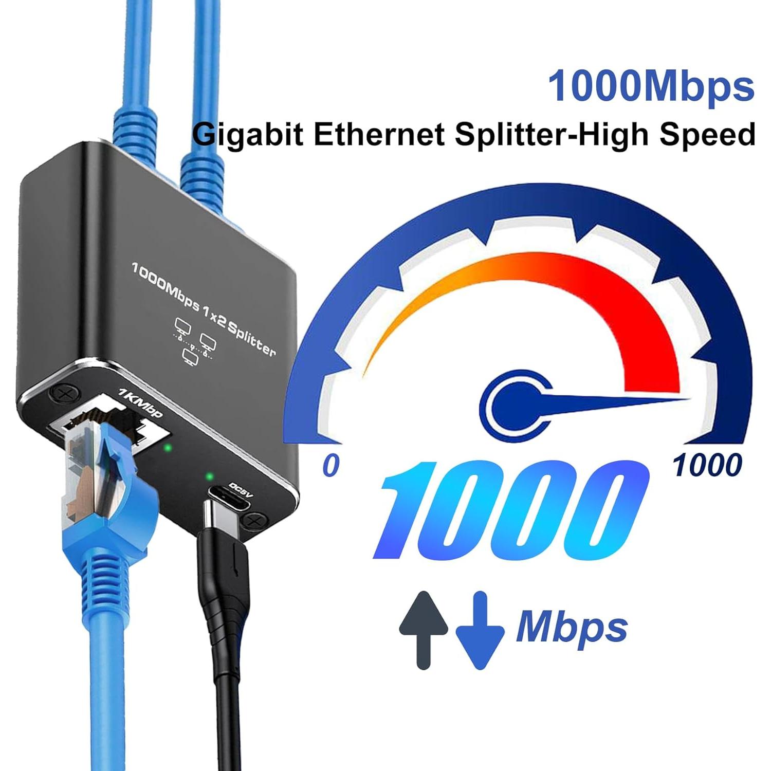 Divisor Ethernet Gigabit 1 a 2 Pushua 1000Mbps USB