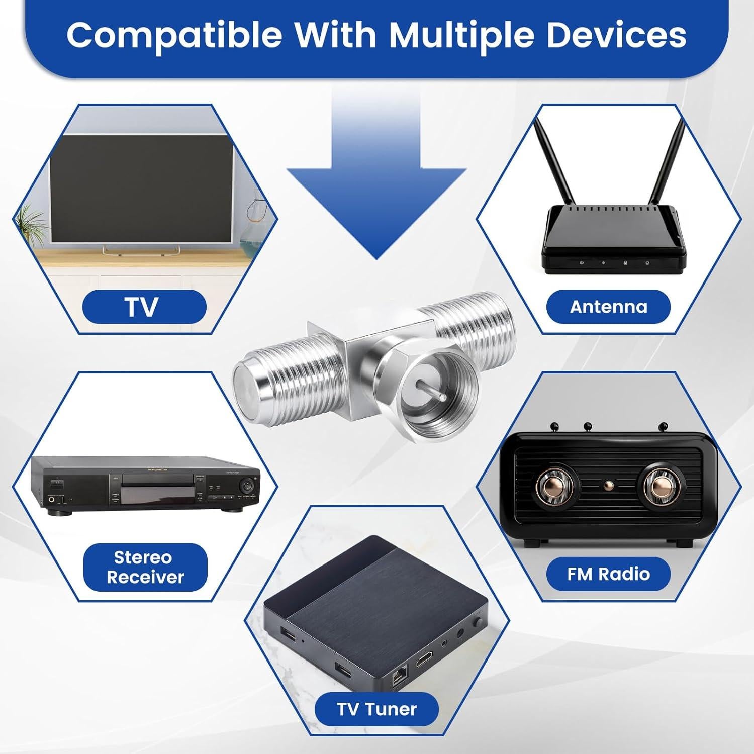 Divisor de Cable Coaxial F-Type Bruislard 2 en 1 Conector T
