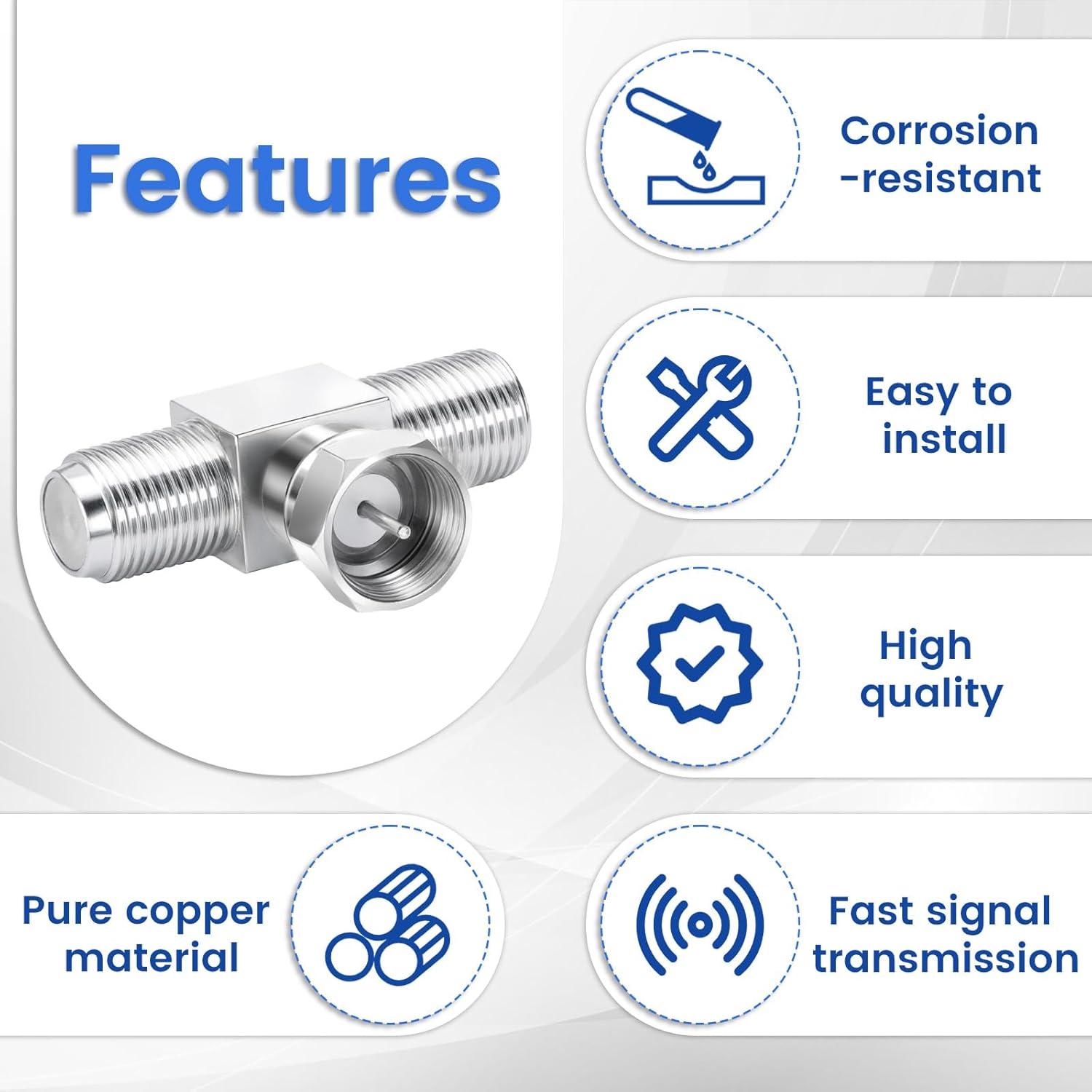 Divisor de Cable Coaxial F-Type Bruislard 2 en 1 Conector T