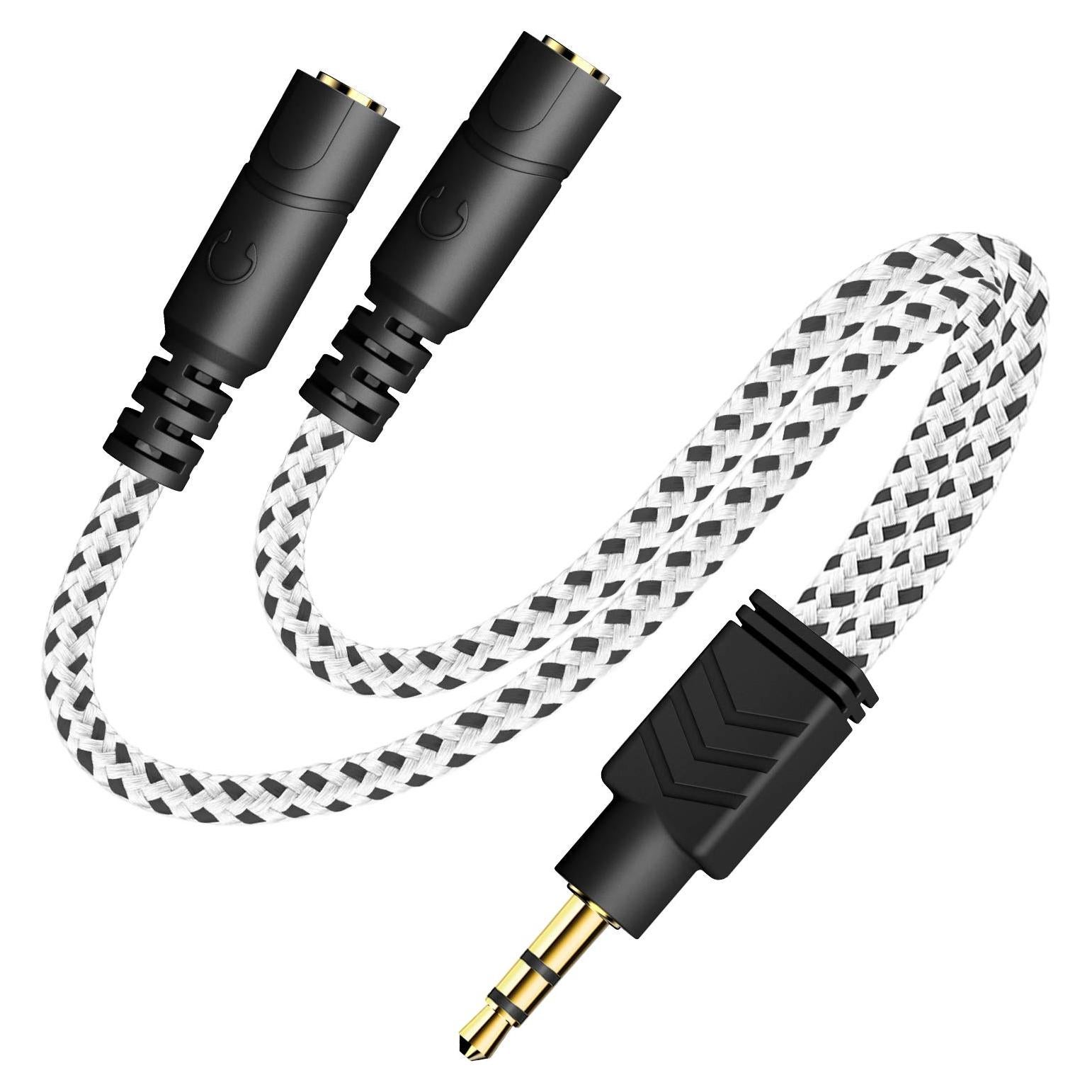 Divisor de Auriculares DUKABEL 3.5mm 2 Vías Zebra Blanco